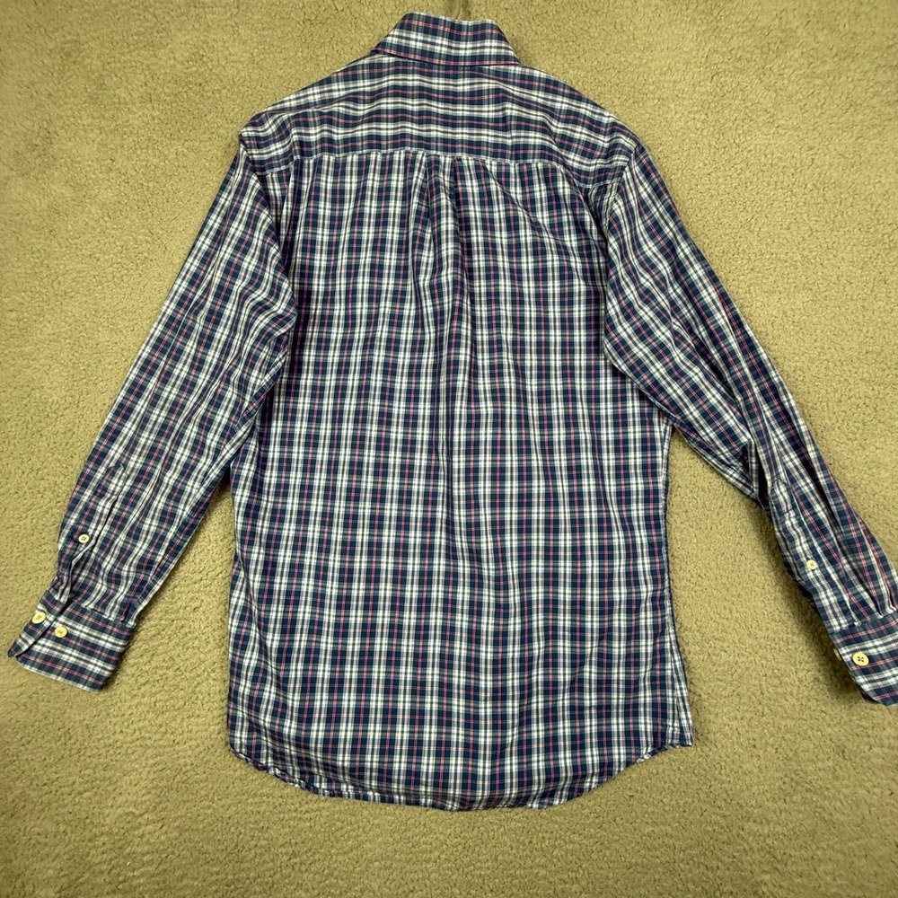Peter Millar Button Down Shirt Medium Plaid Check Cotton Blue Red Menswear‎ - Picture 6 of 7